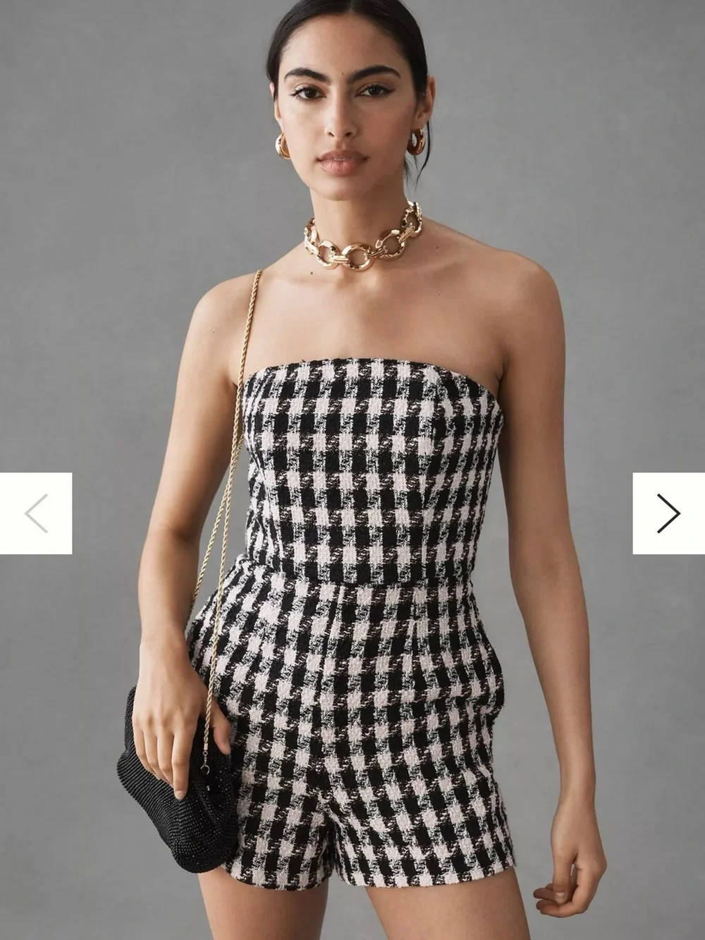 Hutch Black and Pink Tweed Strapless Romper
